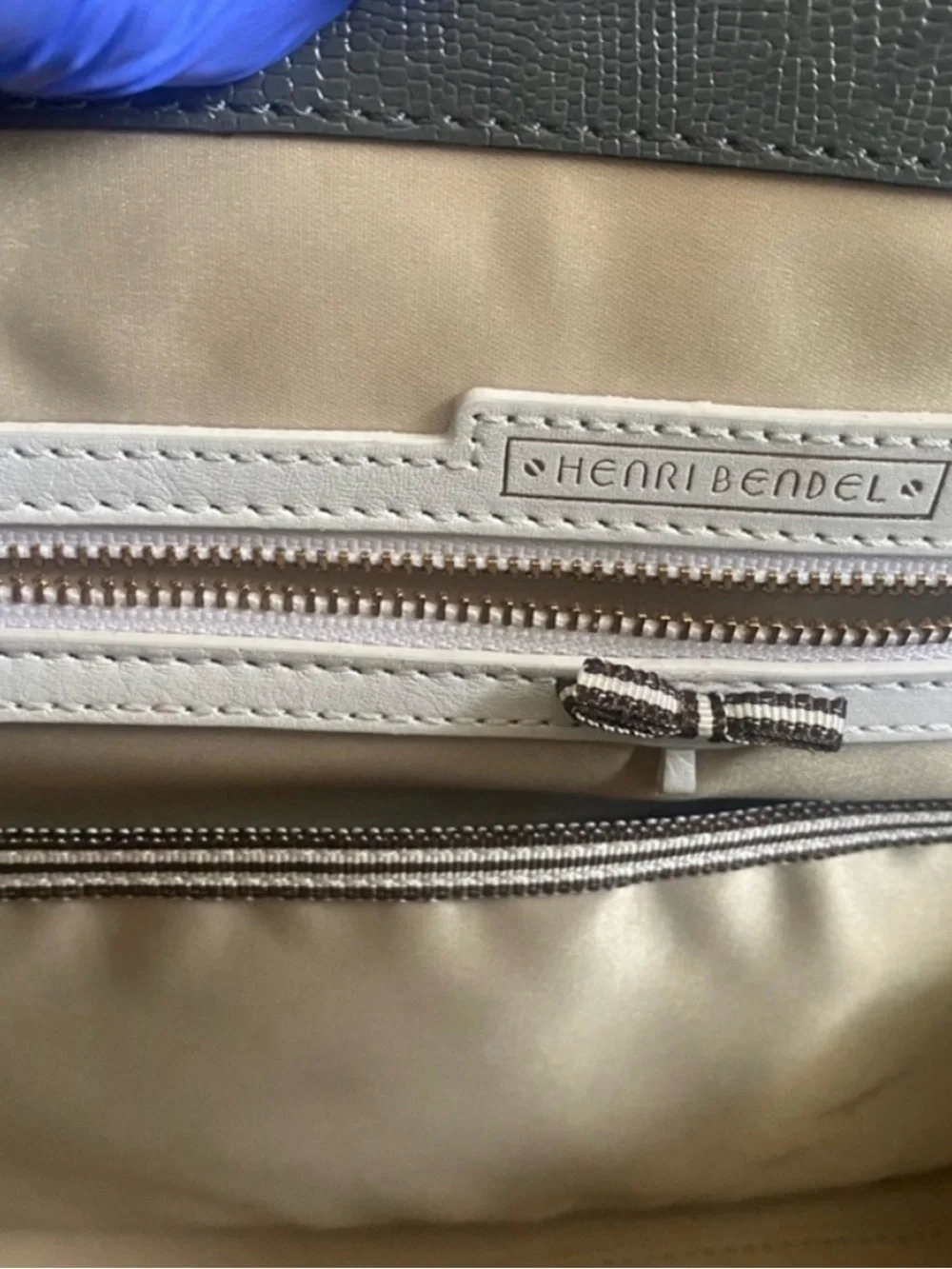 henri bendel grey Textured Top-Handle Satchel with Gold Lock
